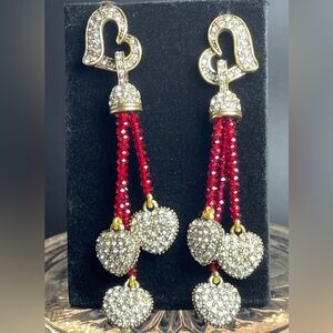 Heidi Daus red and clear crystal Heart Tassel Earring pierced earrings